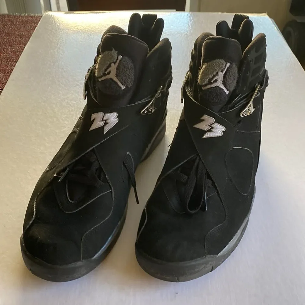 JORDAN Men’s Black/ Chrome Leather Shoes 305381-001  Size 12